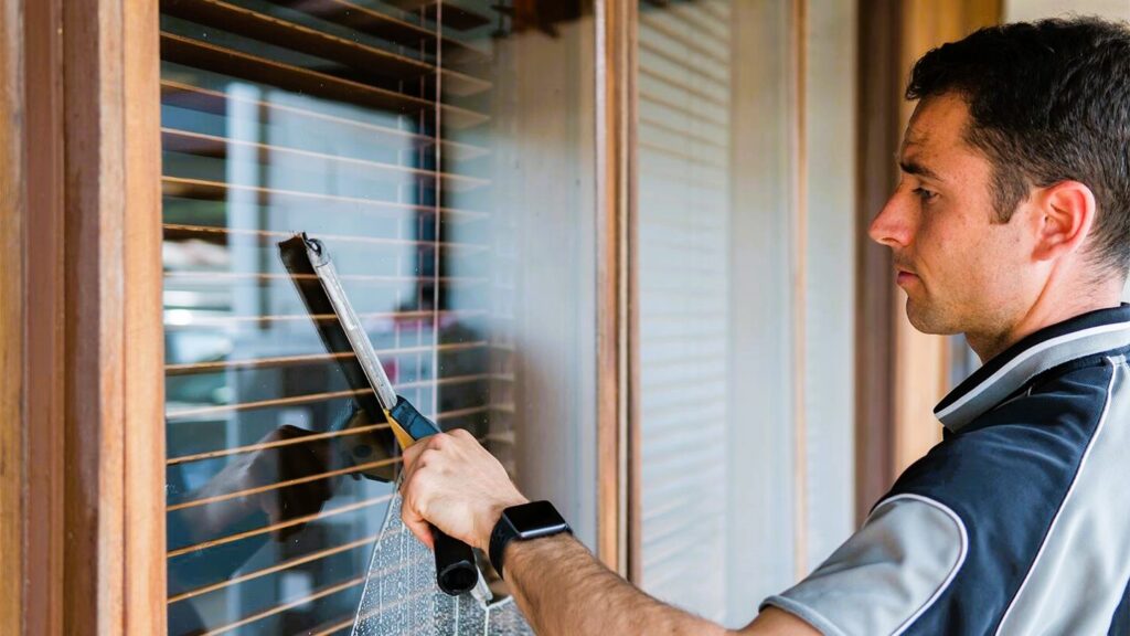 Man washing the window